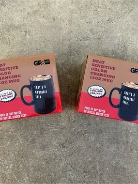 Set Of 2 GR8 AM Heat Sensitive Color Changing 16oz Novelty Coffee Mugs New